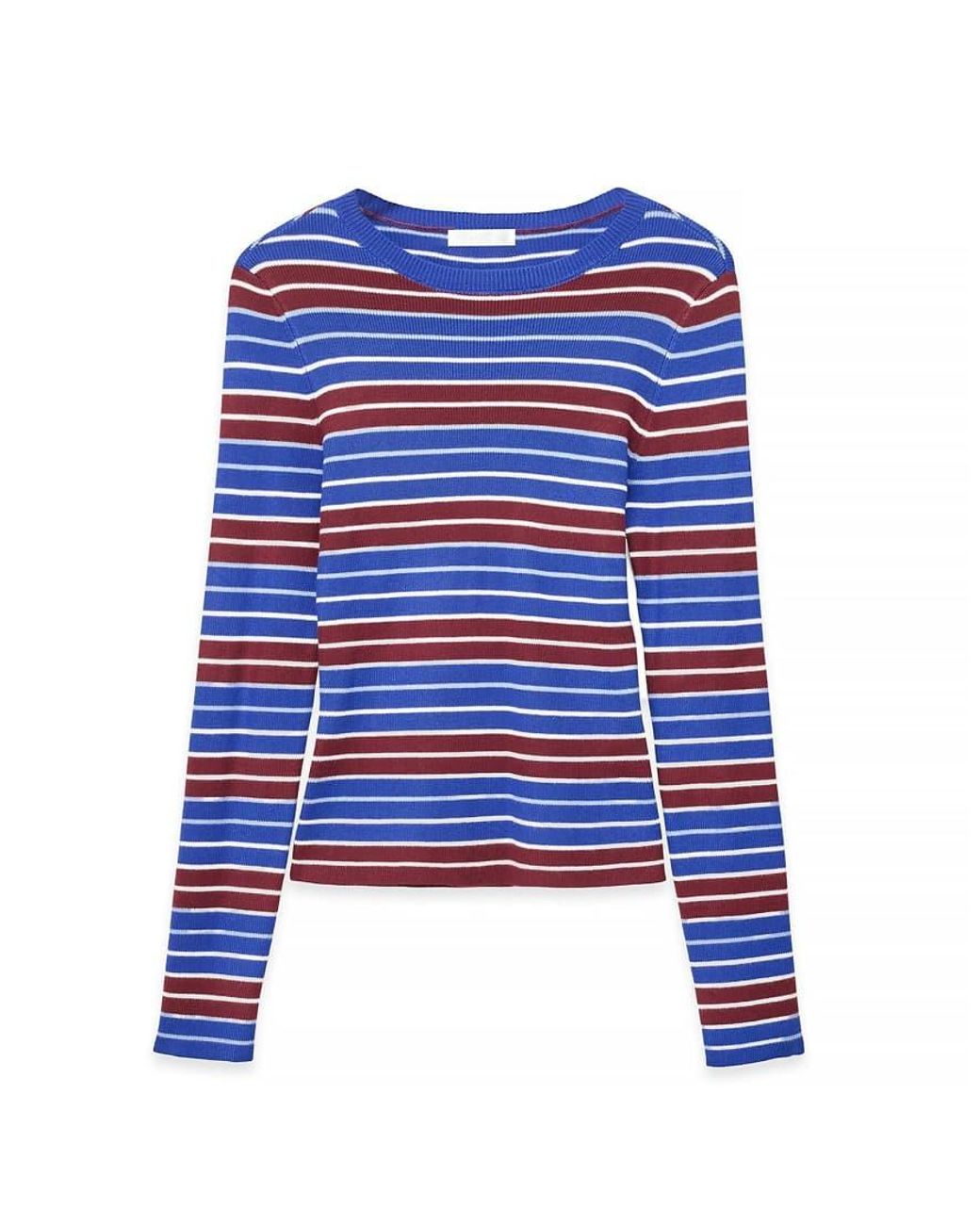 NA-KD Blue Ribbed Knitted Round Neck Top
