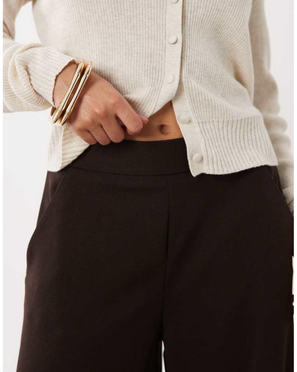 JDY Petite White High Wasted Wide Leg Trouser