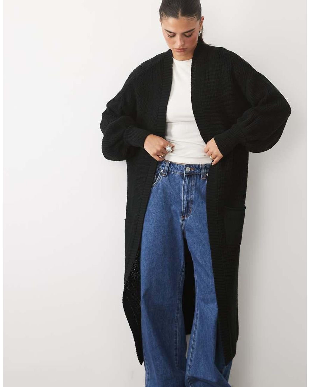Missy Empire Blue Balloon Sleeve Oversized Maxi Cardigan