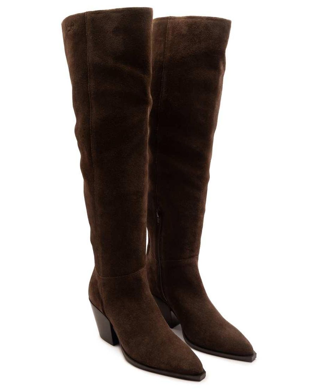 OFF THE HOOK Brown Scores Suede Leather Over-The-Knee Block Heel Boots With Side Zip