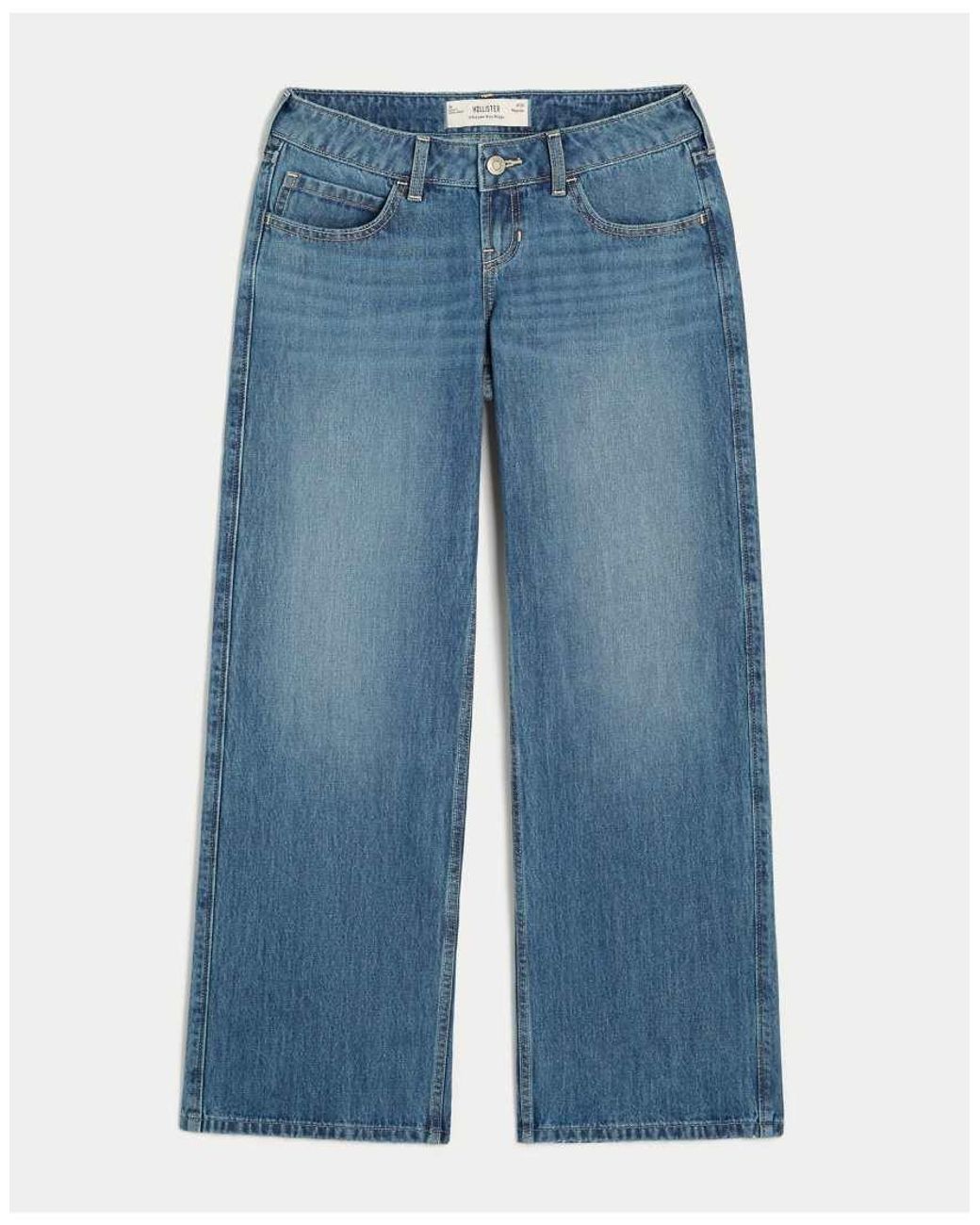 Hollister Blue Ultra Low-Rise Medium Wash Baggy Jeans