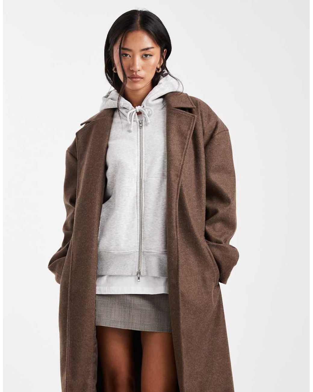 Brave Soul White Faux Wool Longline Belted Overcoat