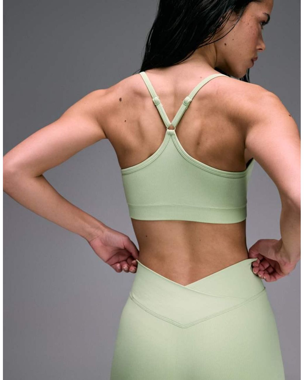 4505 Green Seamless Baby Rib Sweetheart Neckline Medium Support Sports Bra