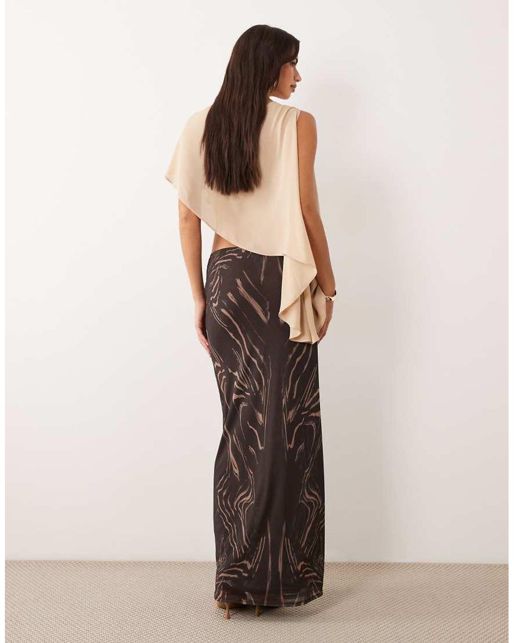 ASOS Natural Printed Mesh Maxi Skirt