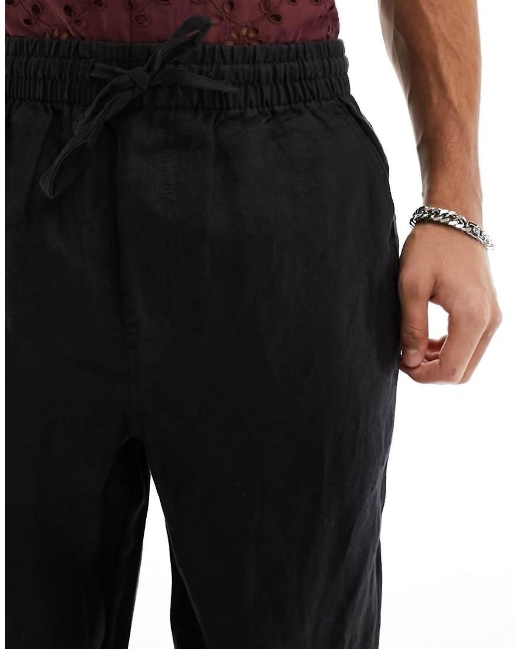 Cotton On Black Relaxed Straight Leg Linen Pants for men