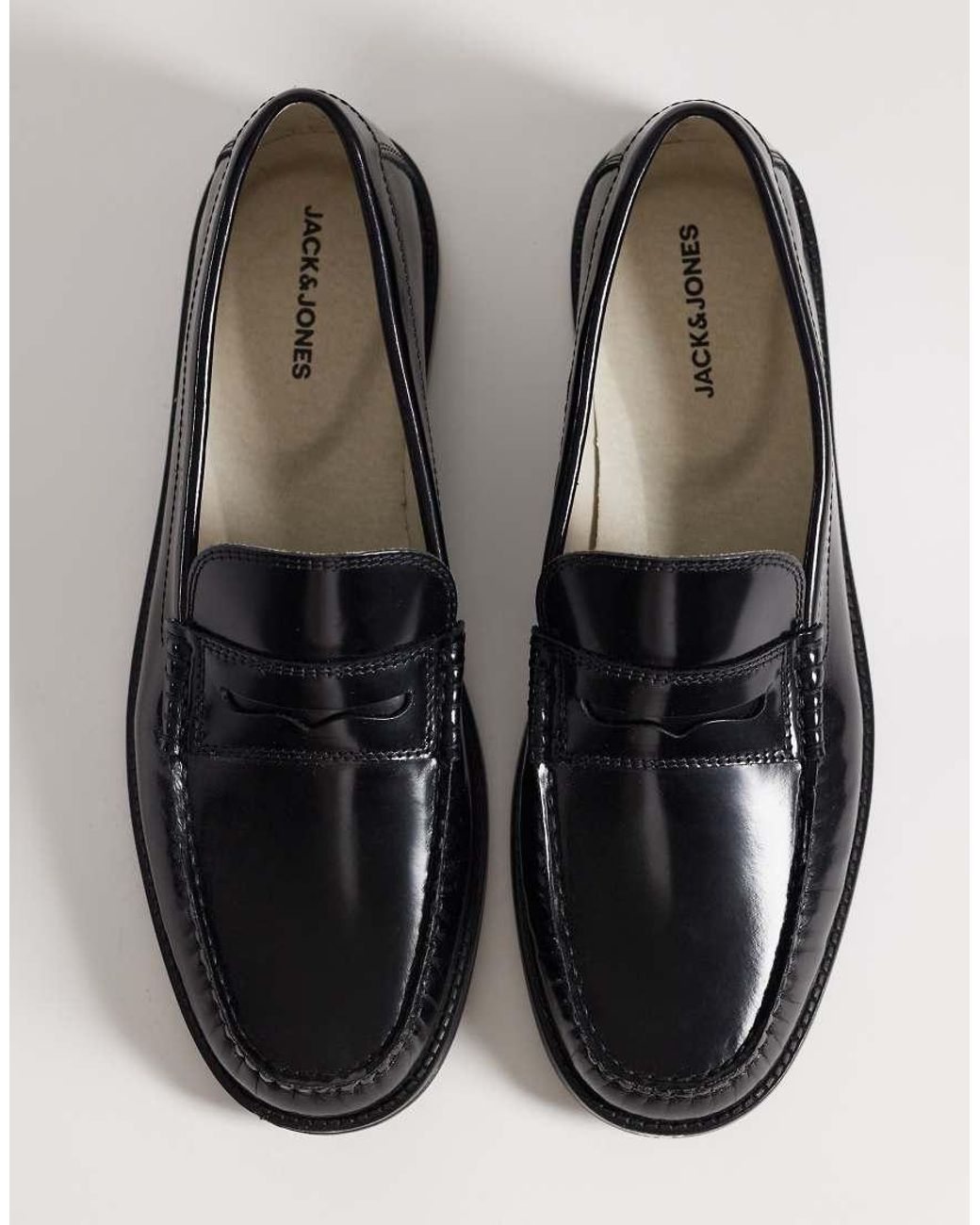 Jack & Jones Black Leather Penny Loafer for men