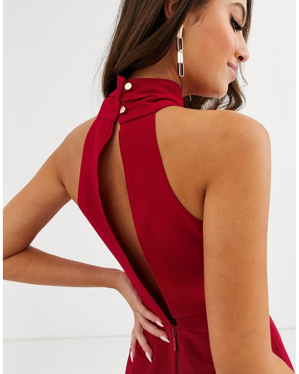 red high neck maxi dress