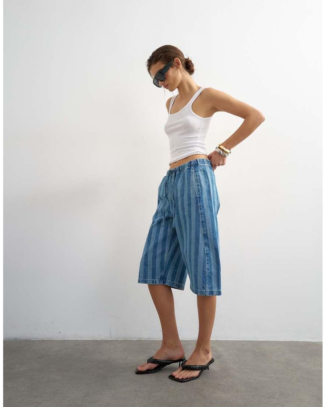 TOPSHOP Blue Denim Pull On Barrel Short