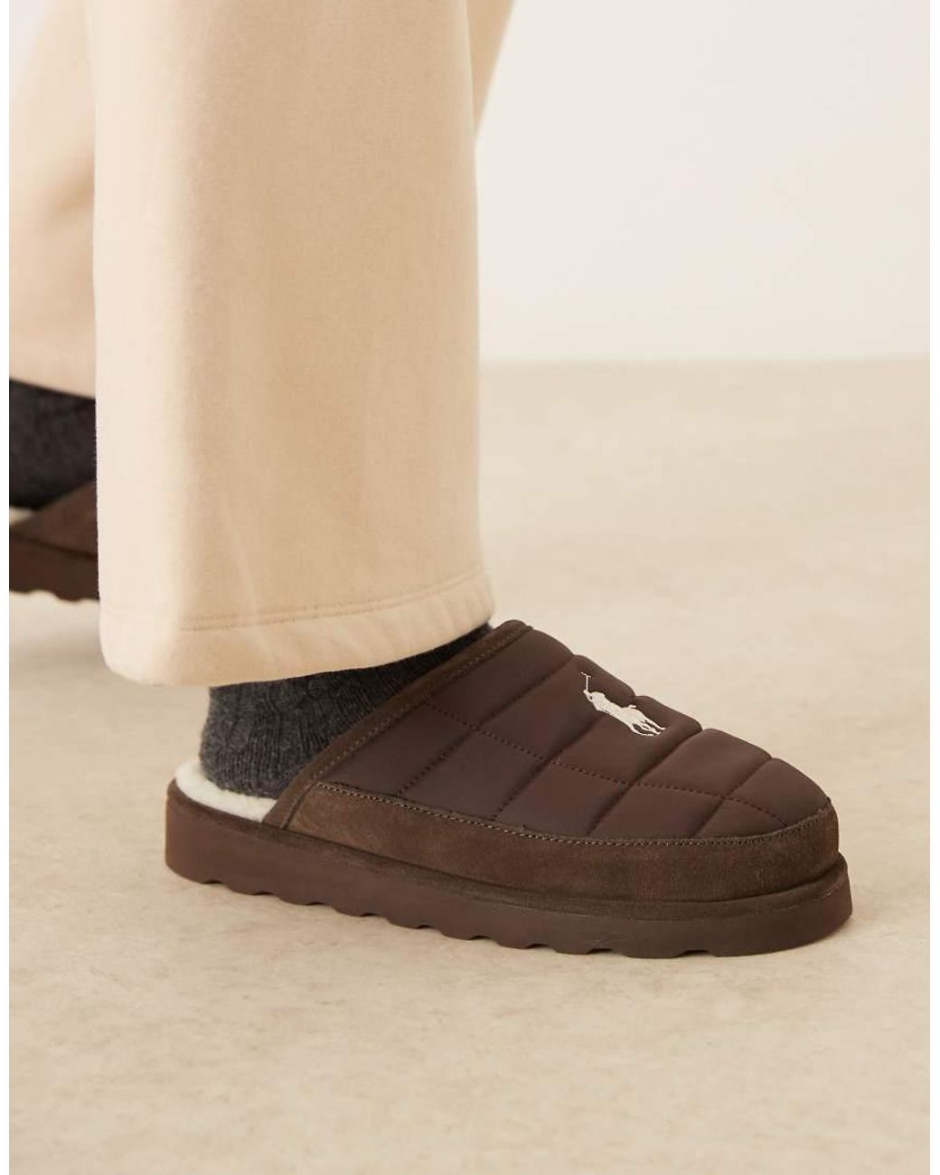 Polo Ralph Lauren Brown Reade Quilted Scuff Slipper for men