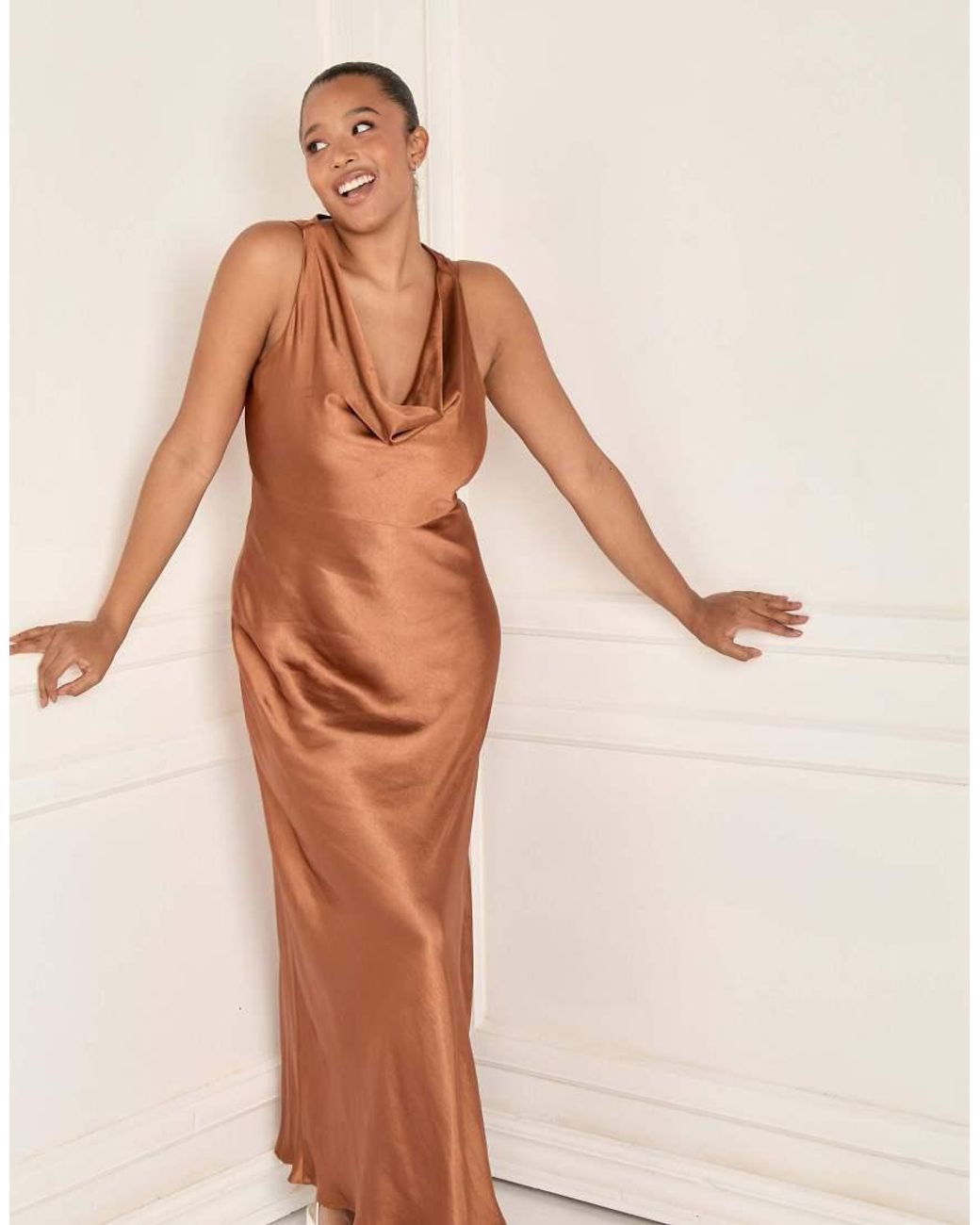 Six Stories Natural Cowl Front Satin Bridesmaid Dress