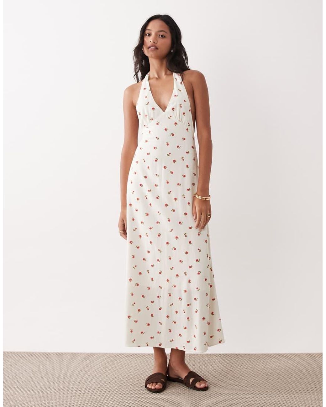 Rhythm Natural Ditsy Floral Halter Neck Maxi Dress