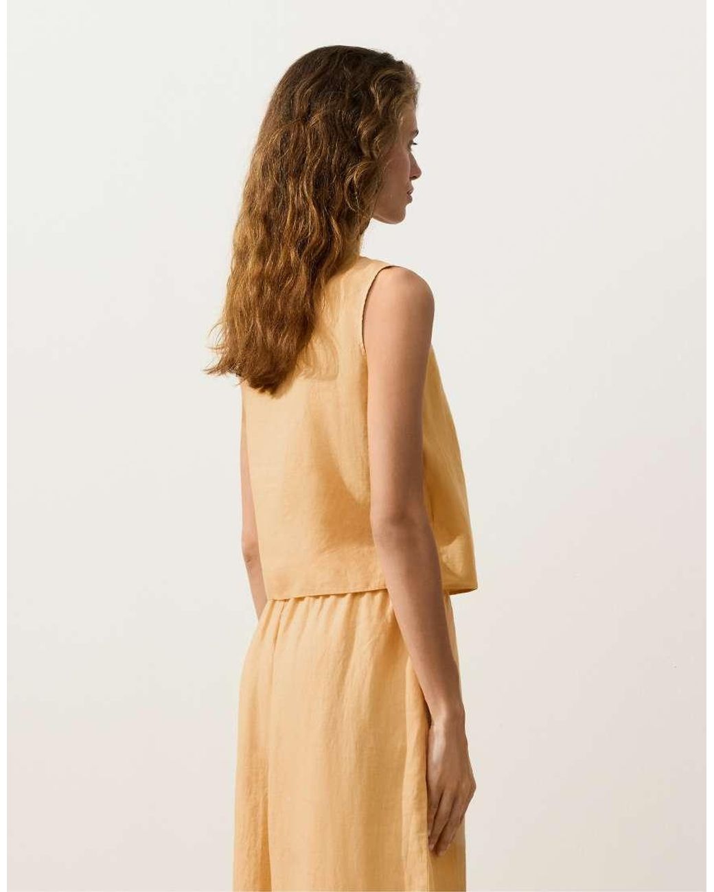 Oysho Natural 100% Linen Square Neck Crossover Tie Top