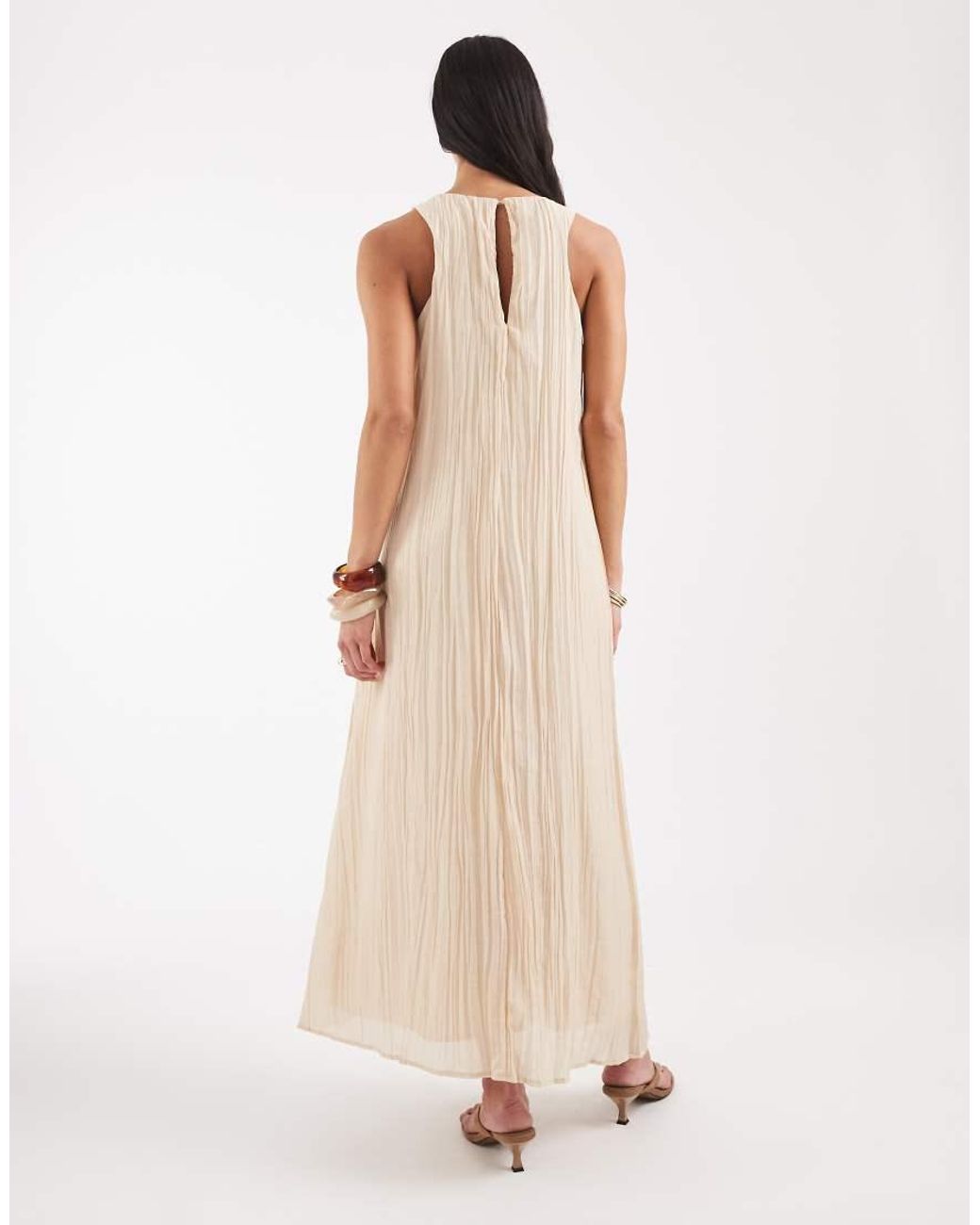 Object Natural Crinkle Plisse Sleeveless Trapeze Maxi Dress