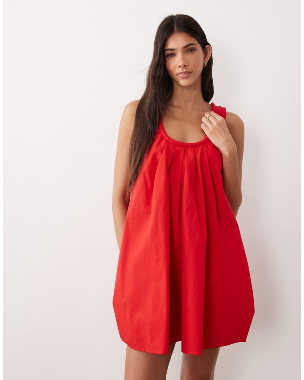 ASOS Red Poplin Scoop Ruched Neck Mini Sundress