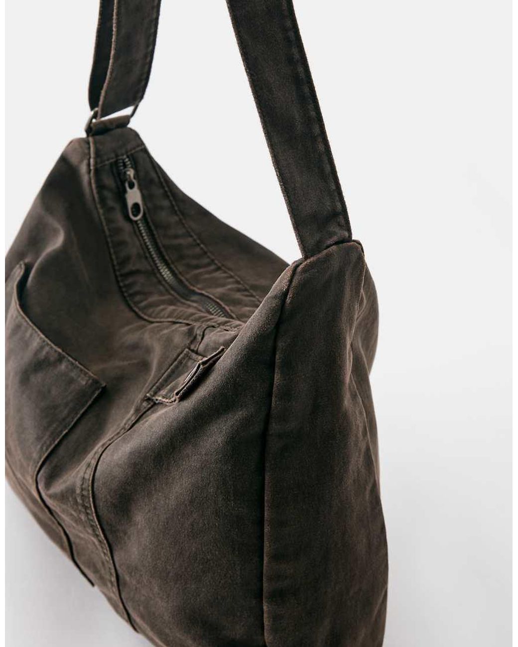 Pull&Bear Black Waxed Canvas Crossbody Bag for men