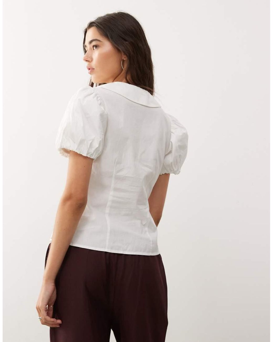 Reclaimed Vintage White Neat Fit Shirt With Asymmetric Buttons And Puff Sleeve