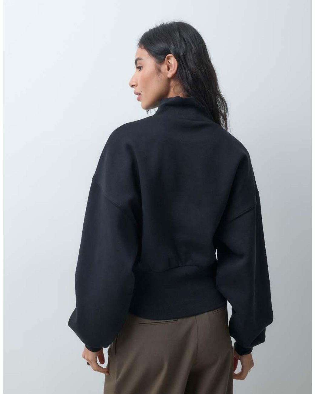 ASOS Blue Funnel Neck Cinched Waist Brushback Sweatshirt
