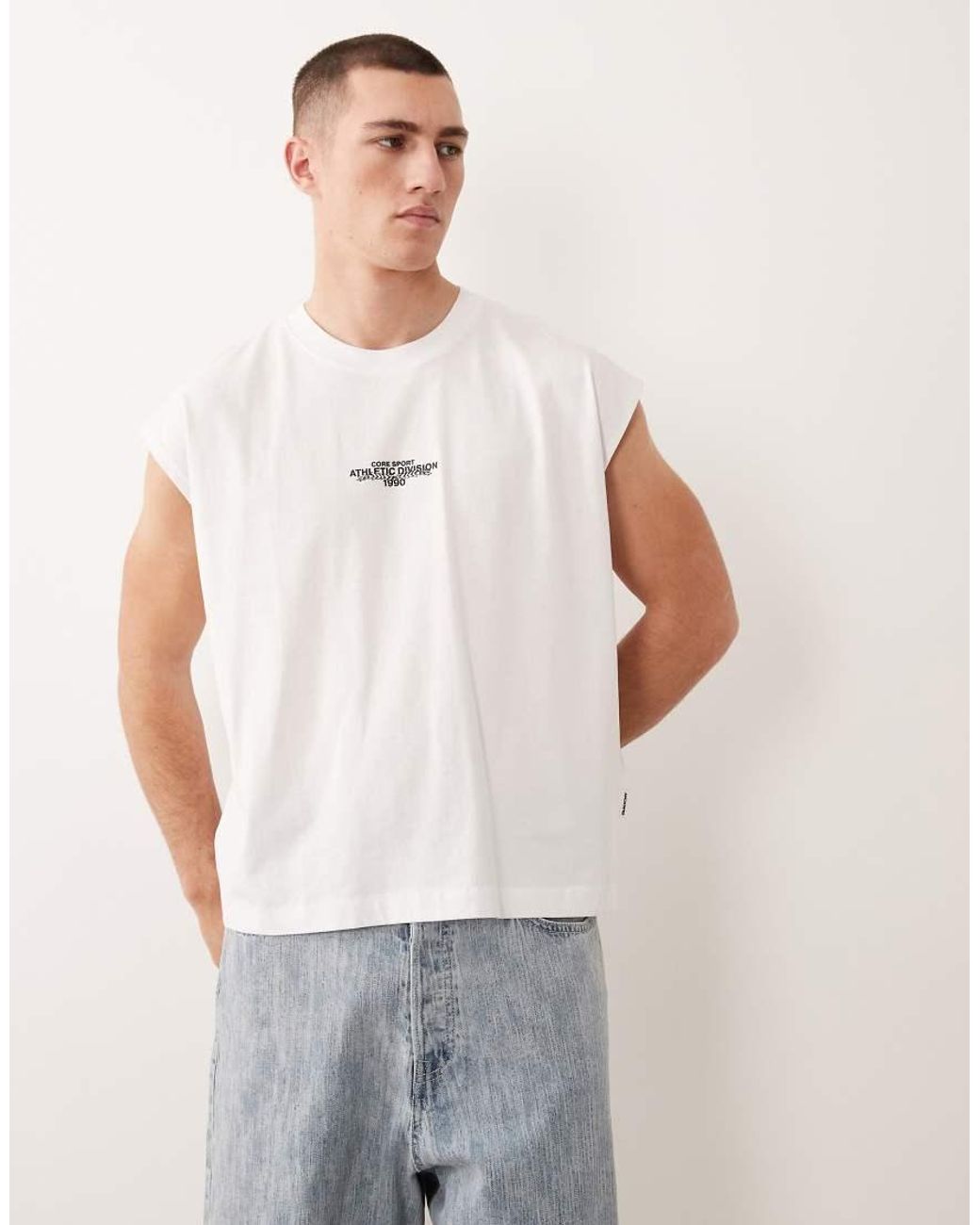 Jack & Jones White Front Print Tank Top for men