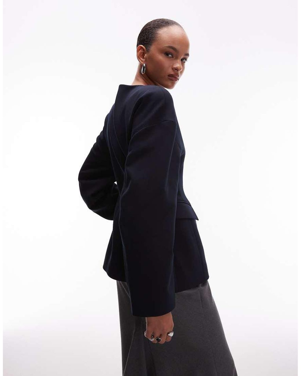 ASOS Blue Sculpted Collarless Blazer