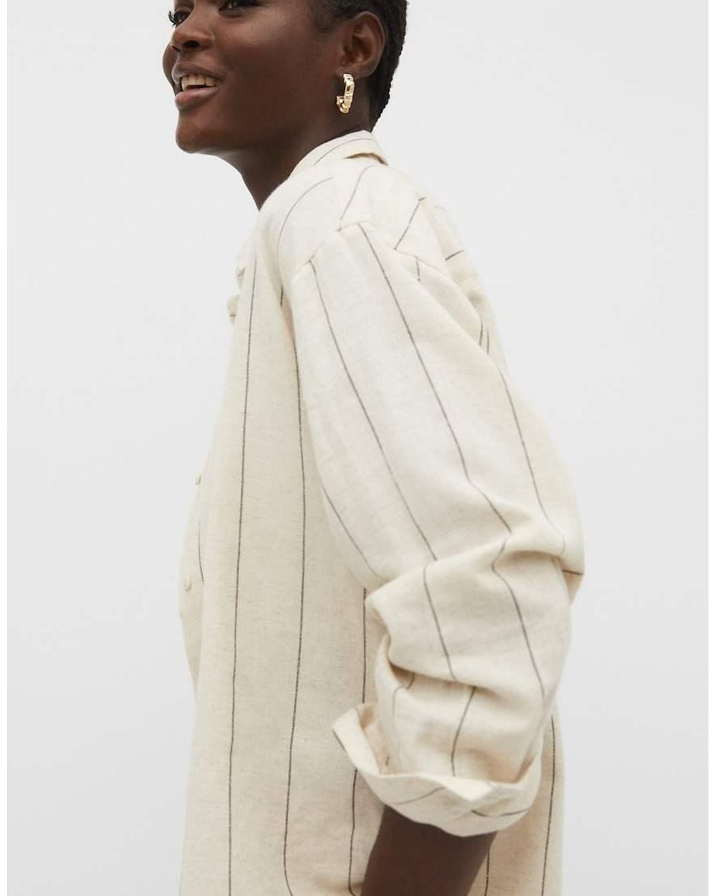Stradivarius Natural Linen Blend Shirt