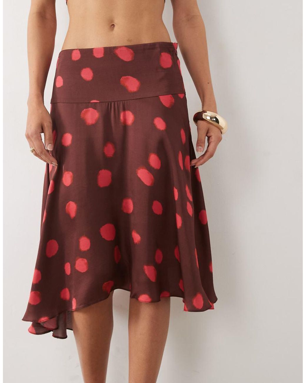 ASOS Red Satin Hanky Hem Midi Skirt