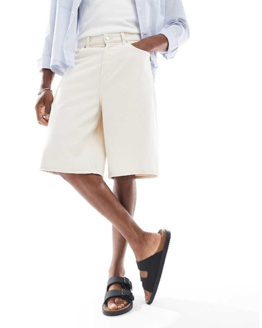 Only & Sons Denim Baggy Shorts Met Lange Pasvorm in het White voor heren