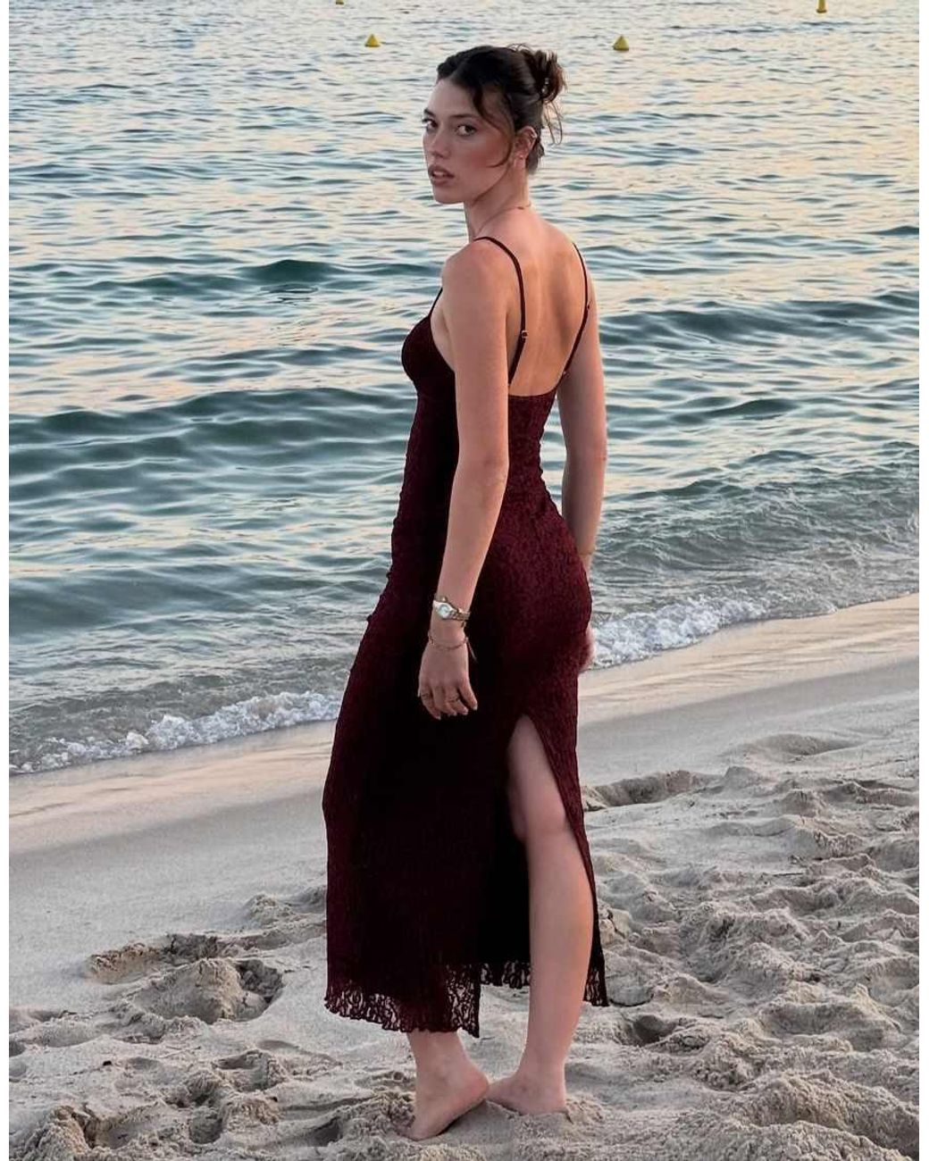 Bershka Purple Lace Strap Midi Dress