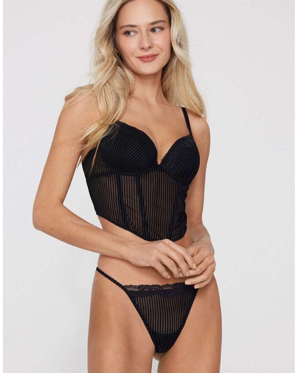 Tezenis Black Glam Rib Push-Up Bra Top