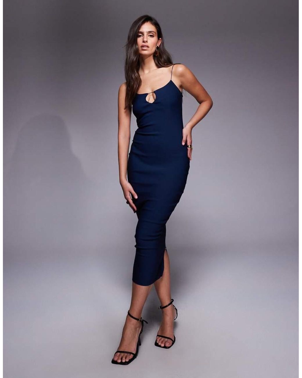 Vesper Blue Cami Strap Bodycon Midaxi Dress