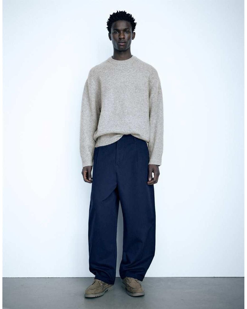 Pull&Bear Blue Basic Round Neck Jumper for men