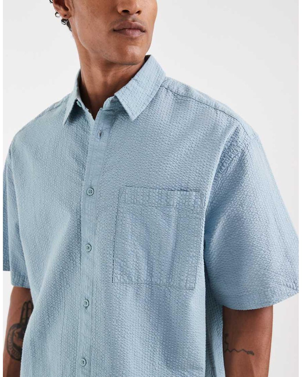ASOS Blue Oversized Seersucker Shirt for men