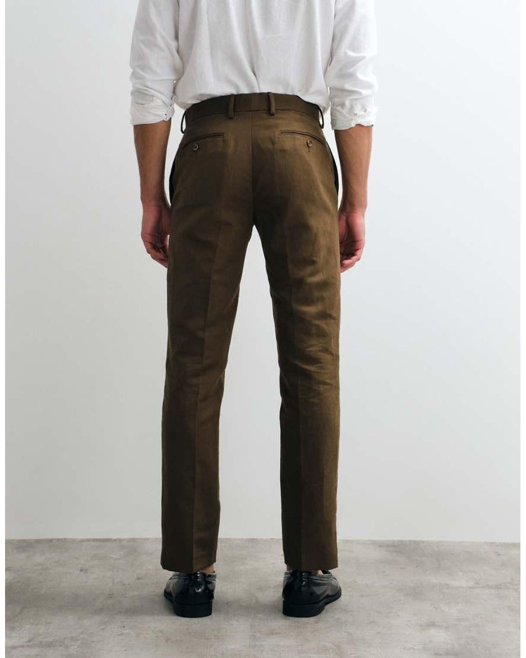 ASOS Brown Tailored Linen Rich Slim Trousers for men