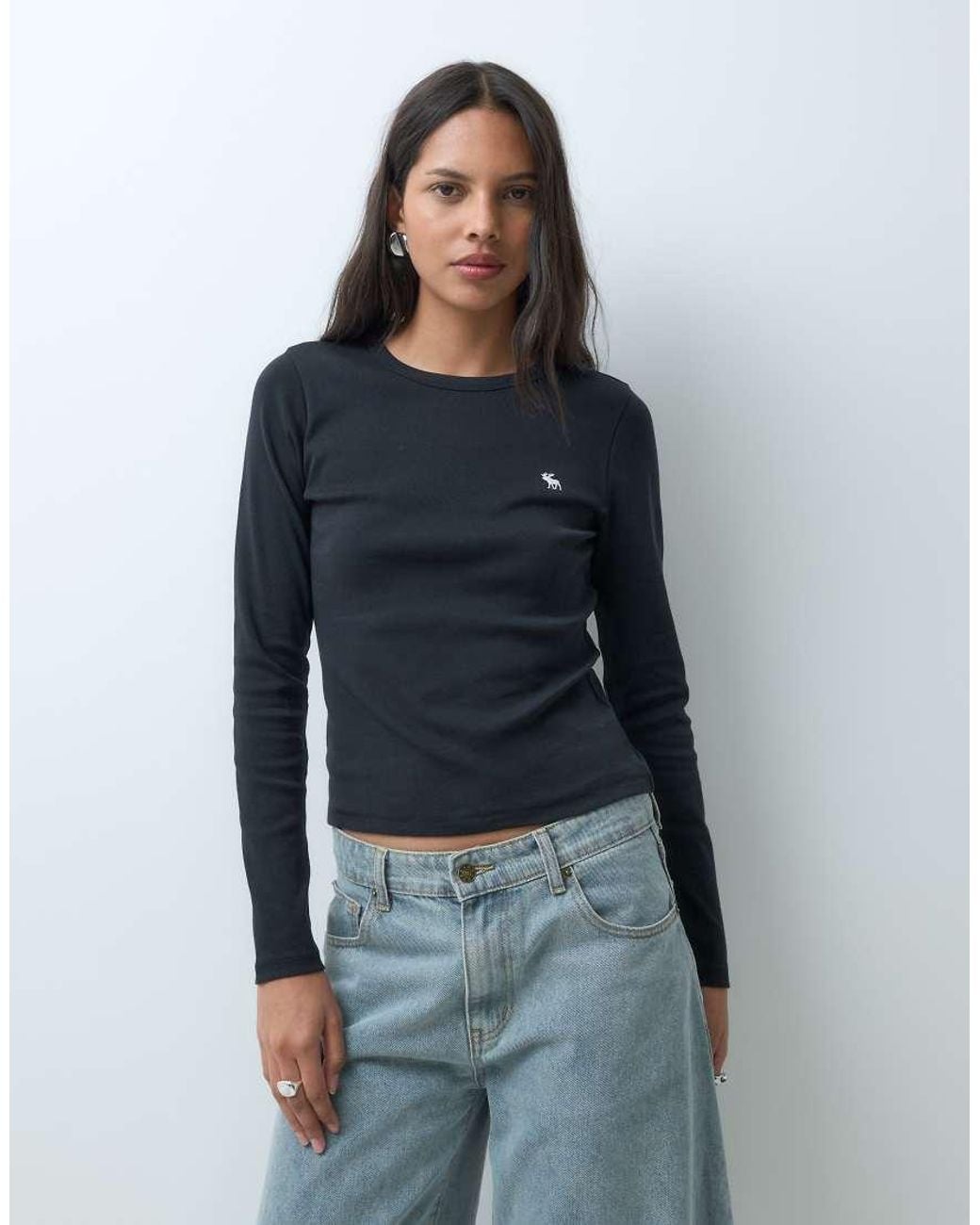 Abercrombie & Fitch Blue Ribbed Long Sleeve Top
