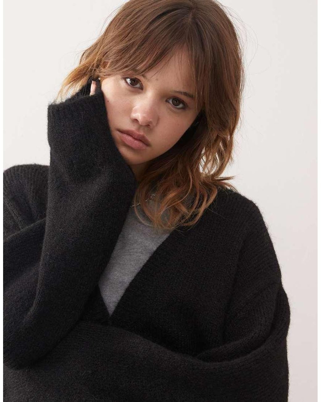 Monki Black Oversized Fluffy Knit Wool Mix Cardigan