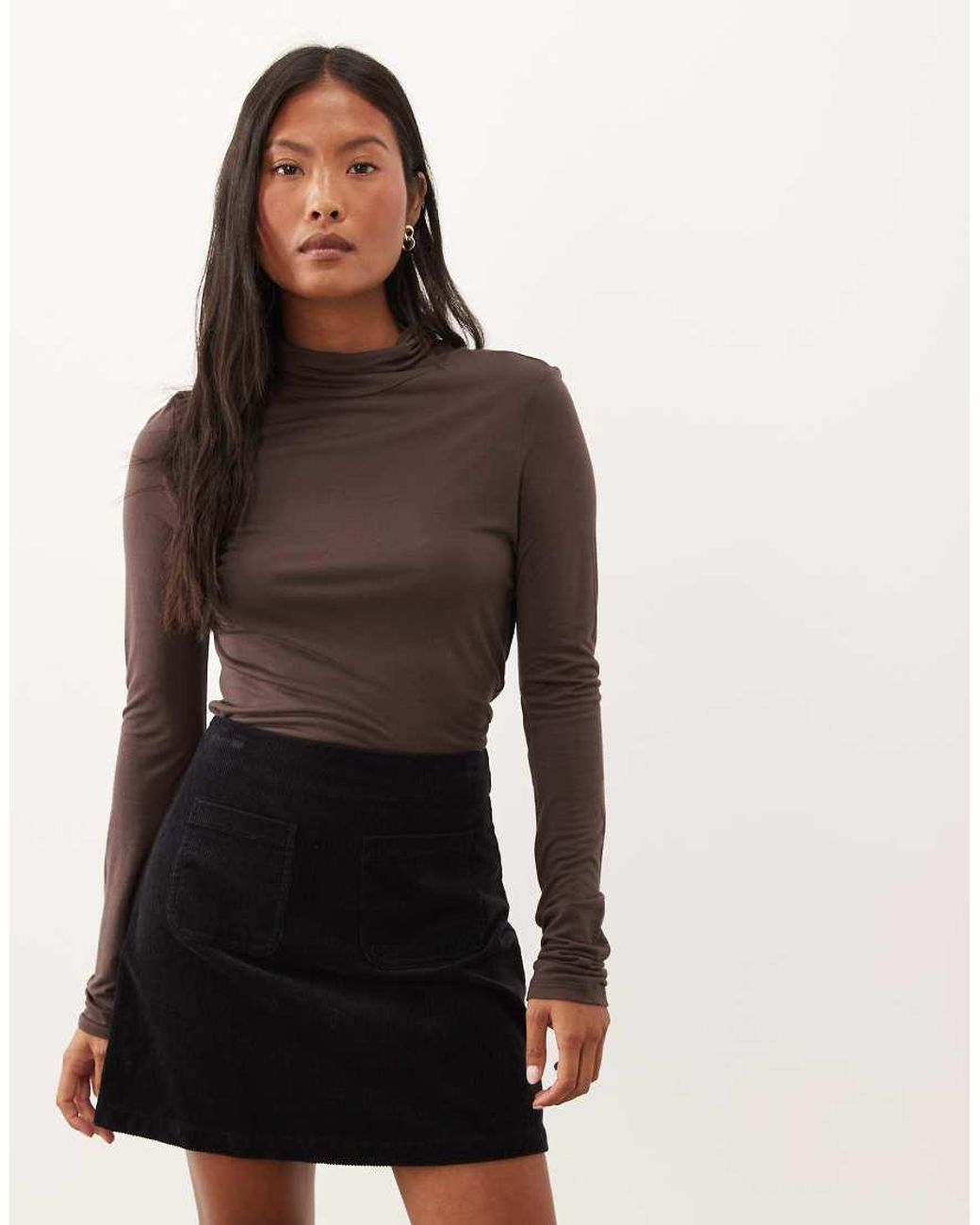 Nobody's Child Petite Brown Russell Cord Front Pocket Detail Mini Skirt