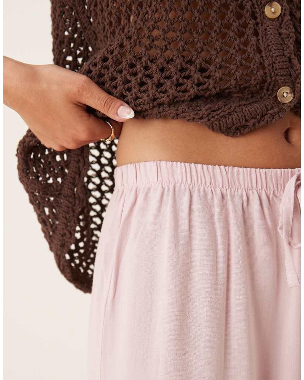 ASOS Pink Linen Blend Pull On Trouser