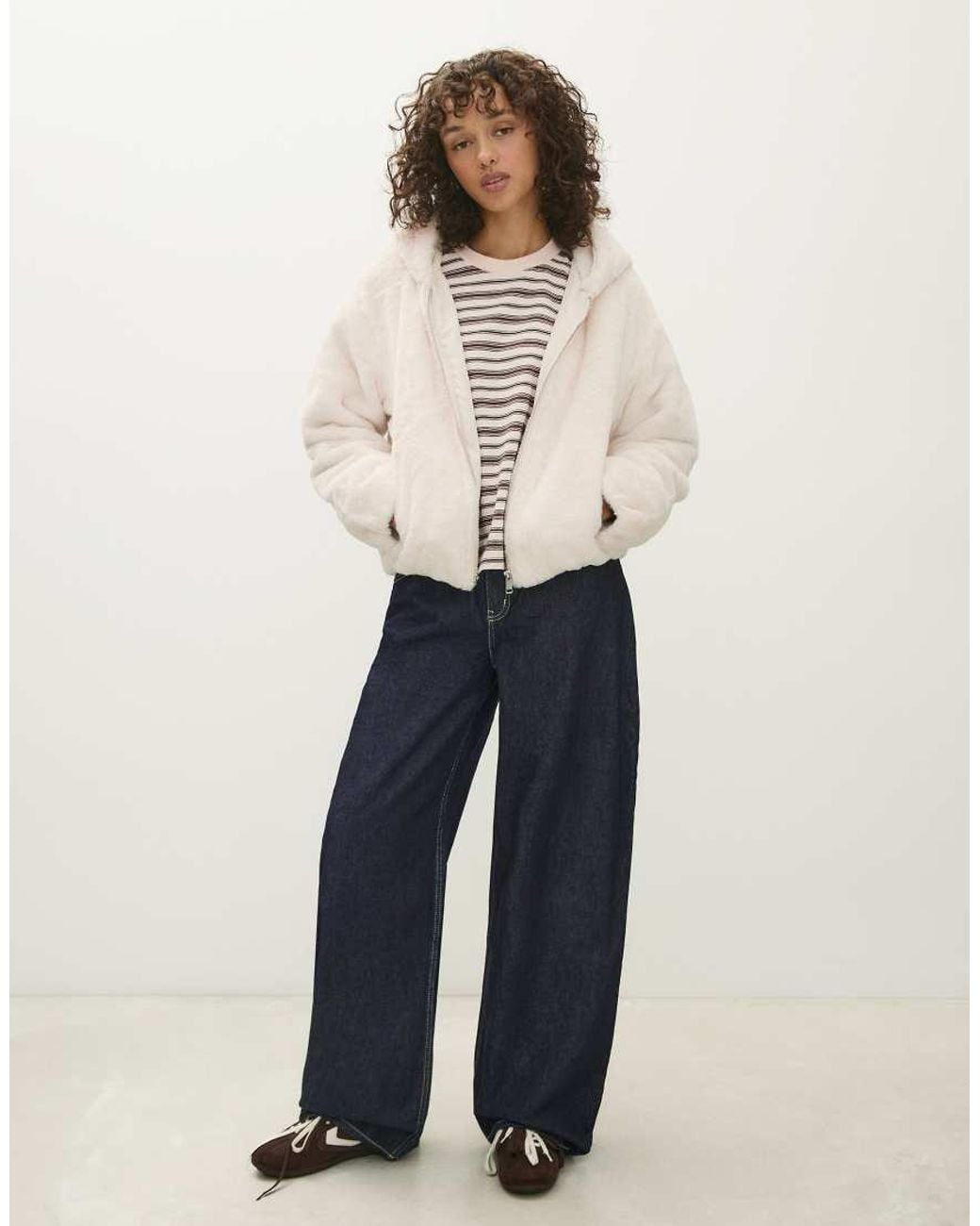 Bershka Blue Hooded Jacket With Fur