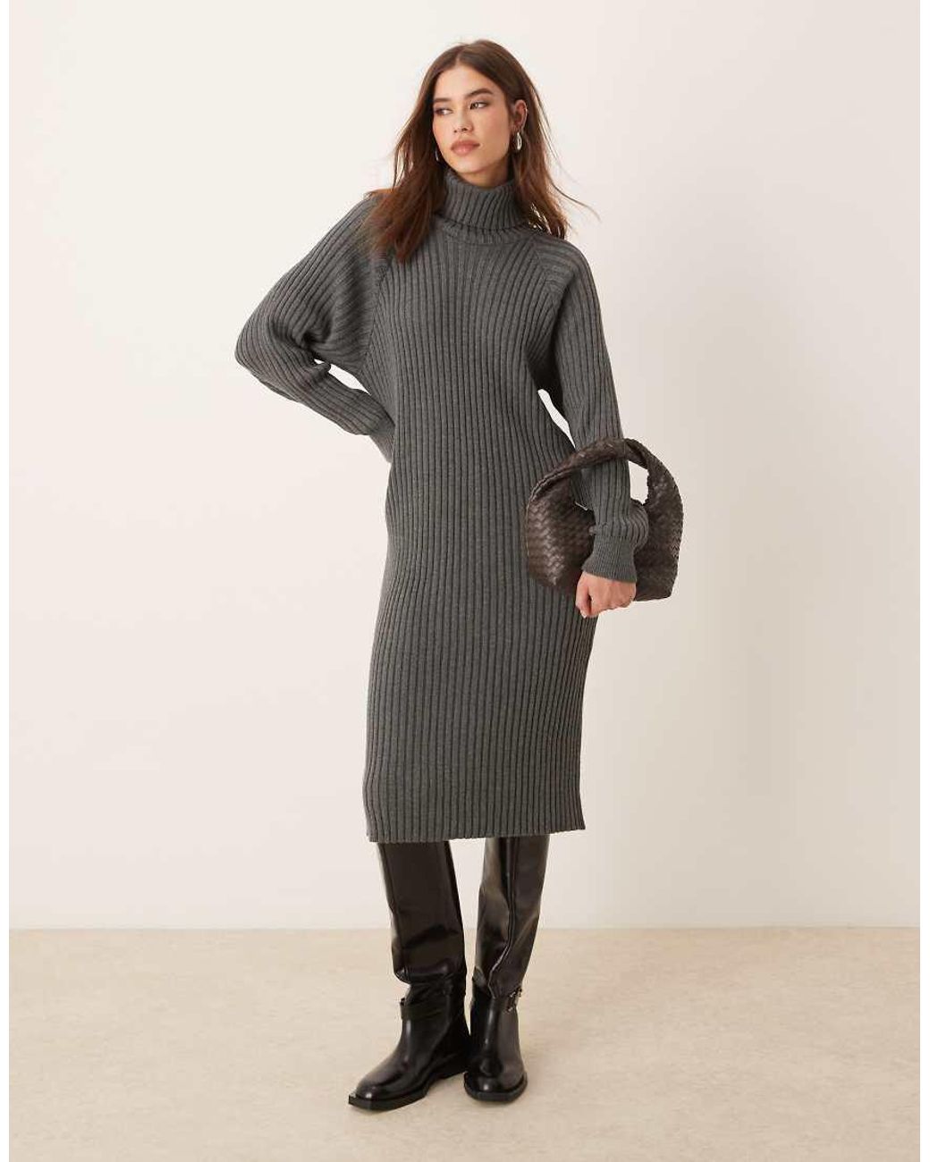Y.A.S White Ribbed Roll Neck Jumper Midi Dress