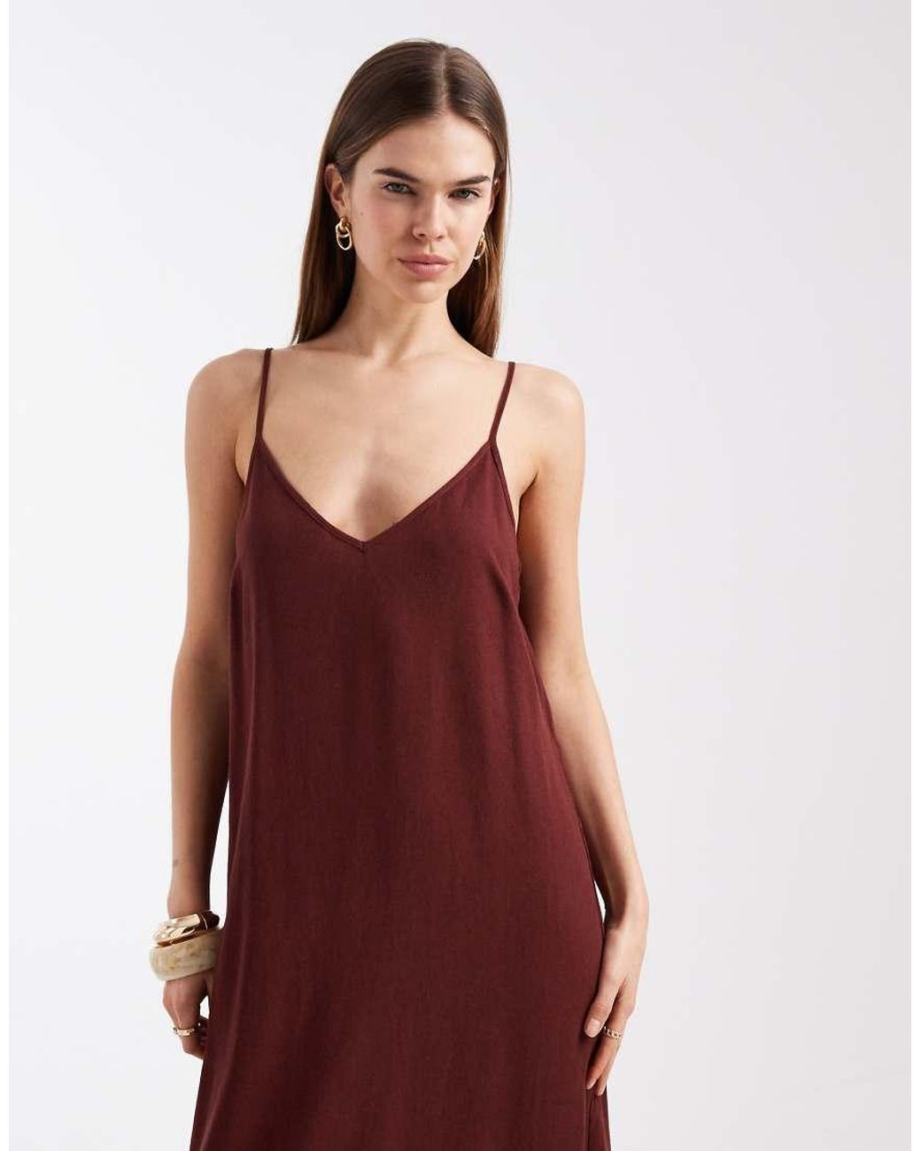 Vero Moda Red Linen Touch Cami Maxi Dress