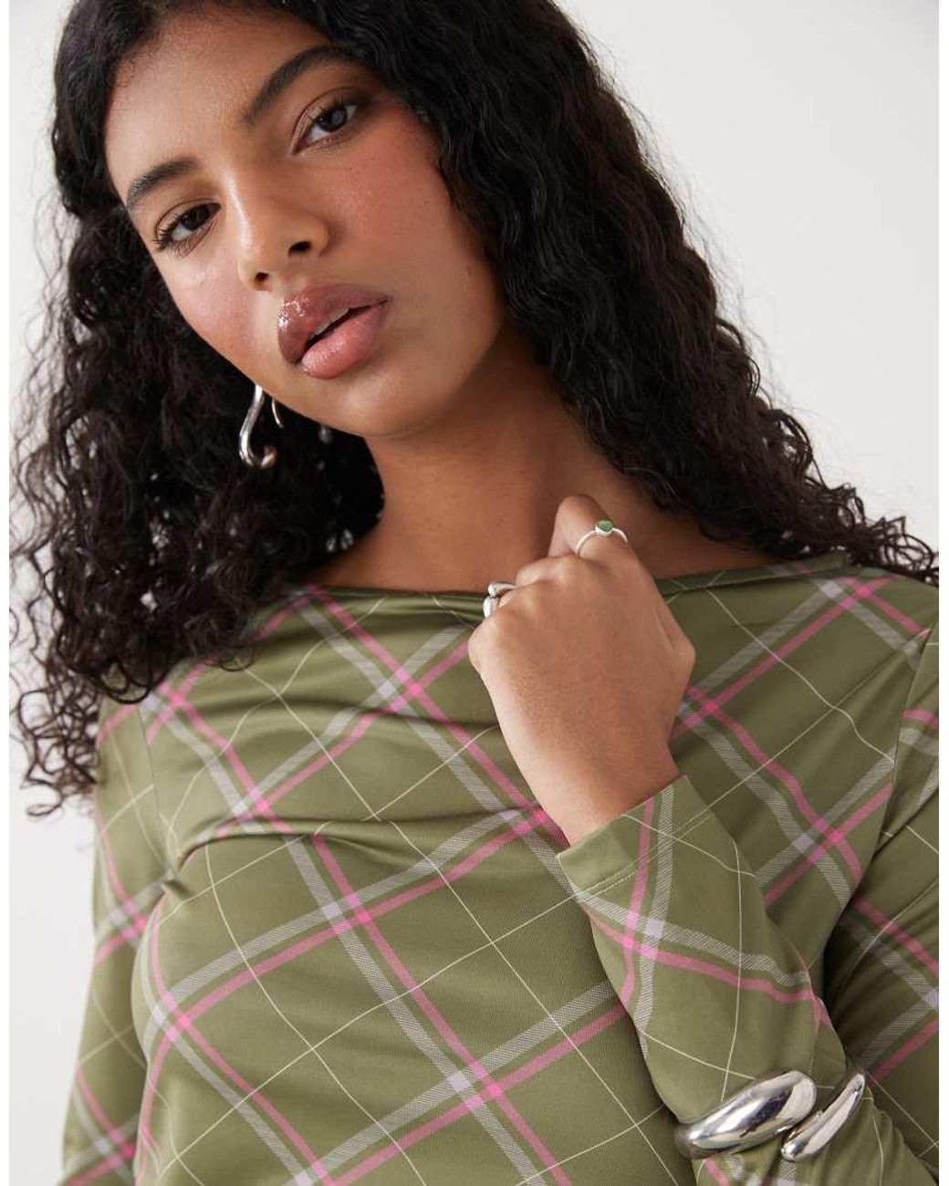 Reclaimed Vintage Green Slash Neck Top