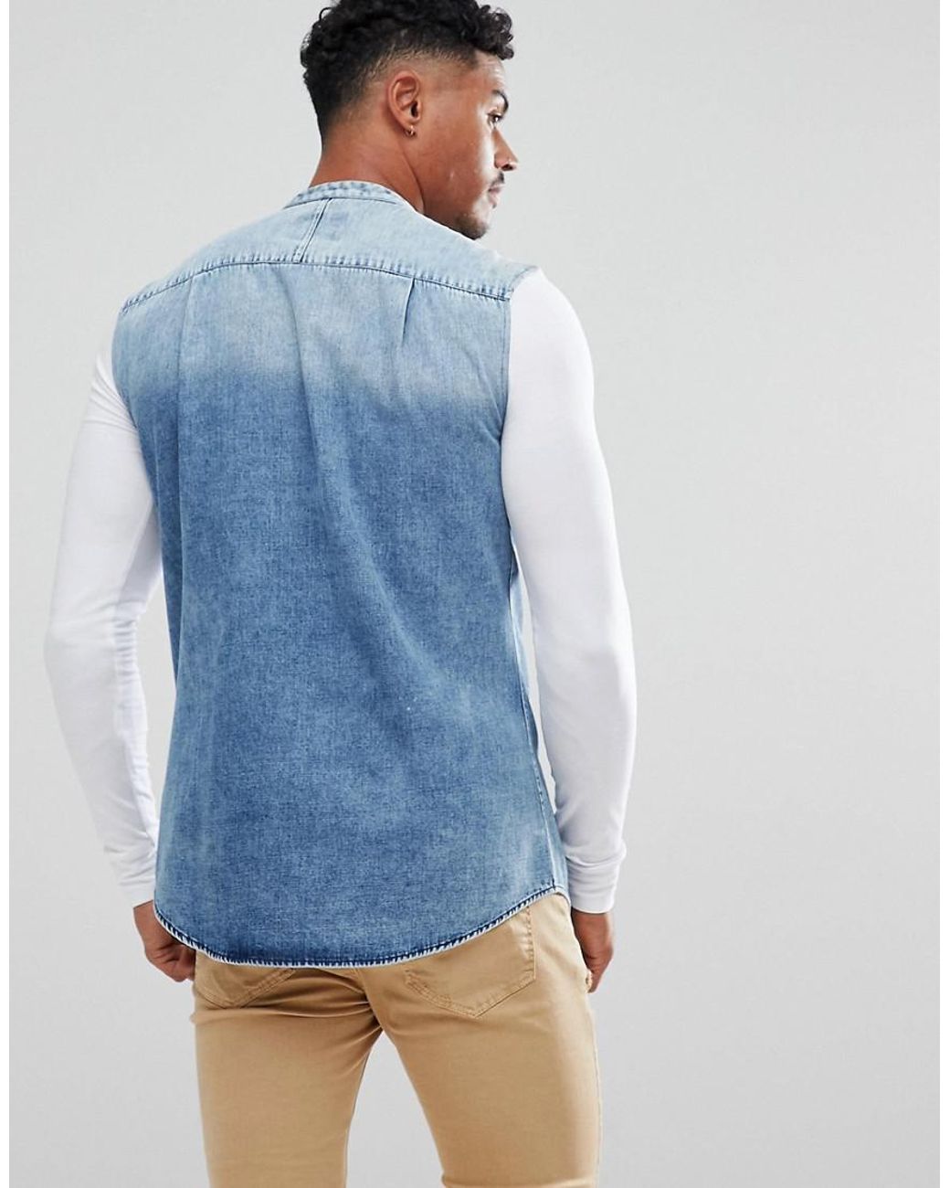 SIKSILK Muscle Denim Shirt In Blue With Jersey Sleeves for Men | Lyst