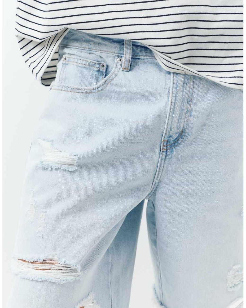 Pull&Bear Blue Straight-leg Denim Bermuda Shorts for men