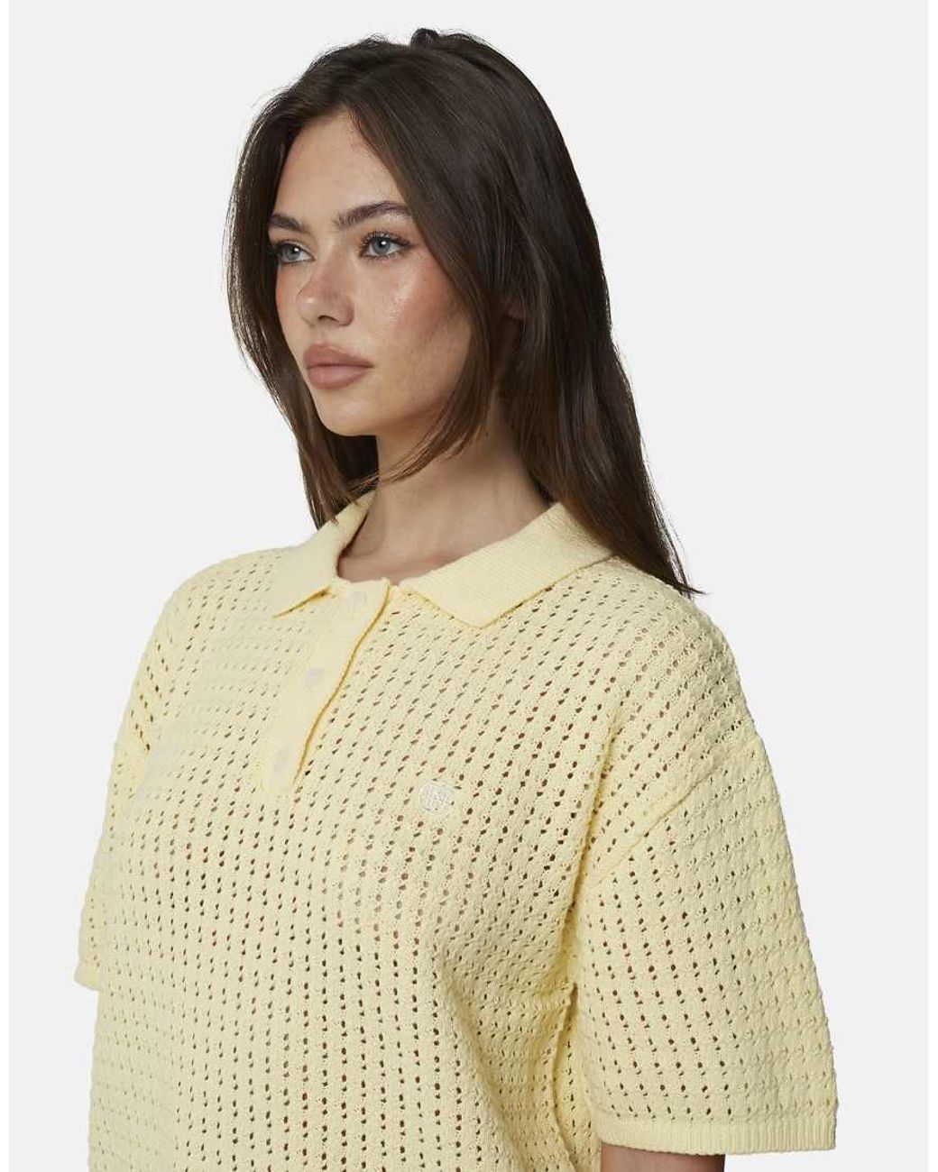 Good For Nothing Natural Cropped Pointelle Knit Polo Shirt