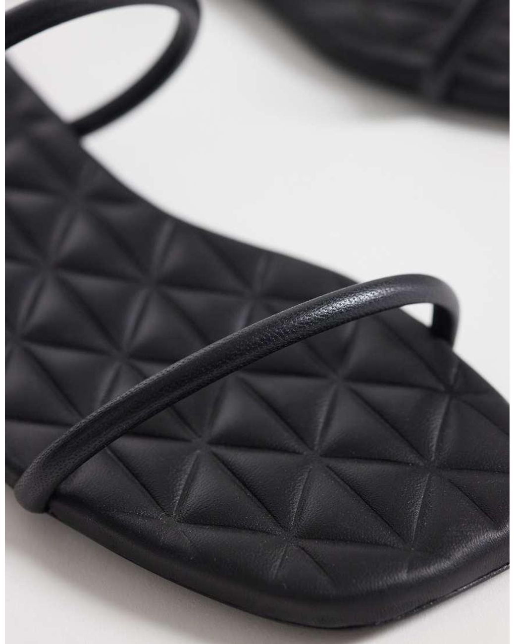 Calvin Klein Black Jeans Quilted Leather Square Toe Flat Sandal