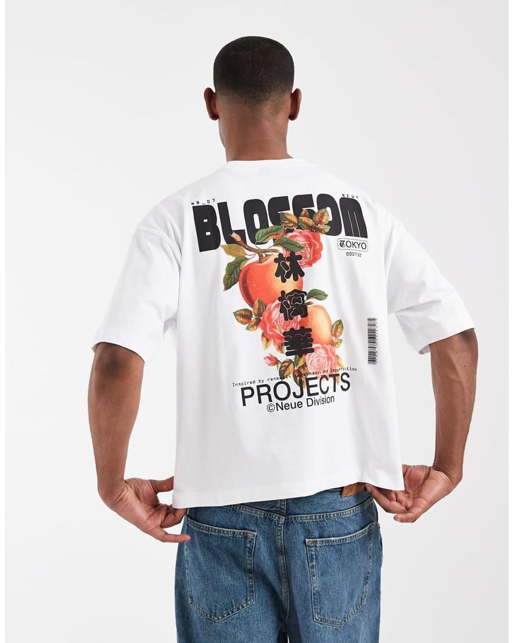 ASOS White Boxy Oversized T-shirt With Peach Graphic for men