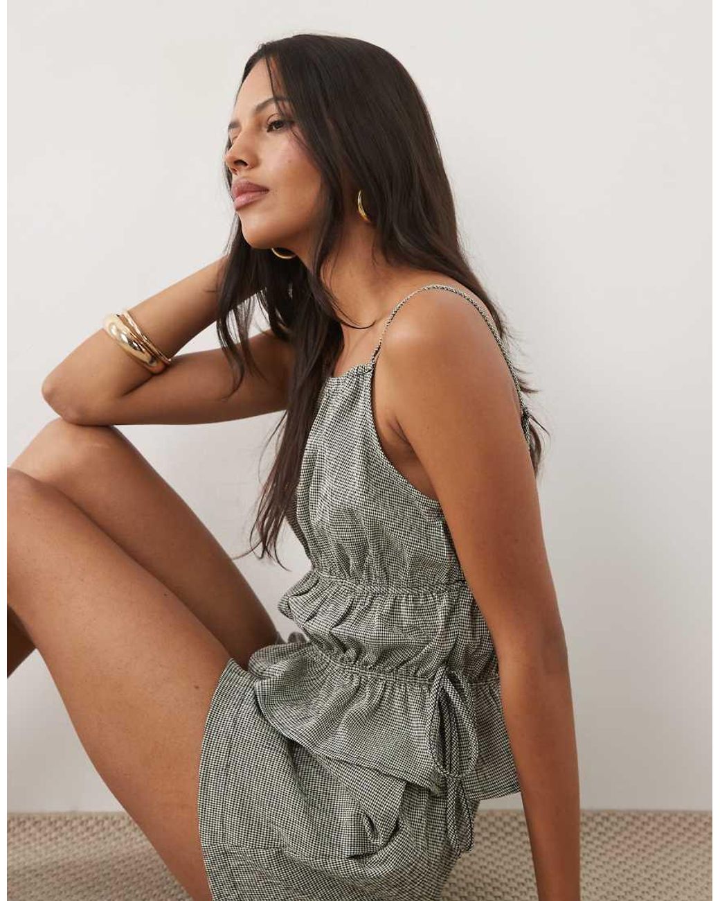 ASOS Multicolor Square Neck Cami Shirred Tie Top