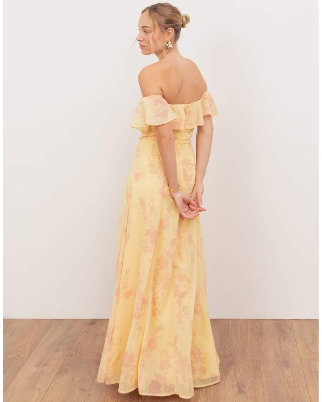 ANAYA Natural Floral Print Bardot Maxi Dress