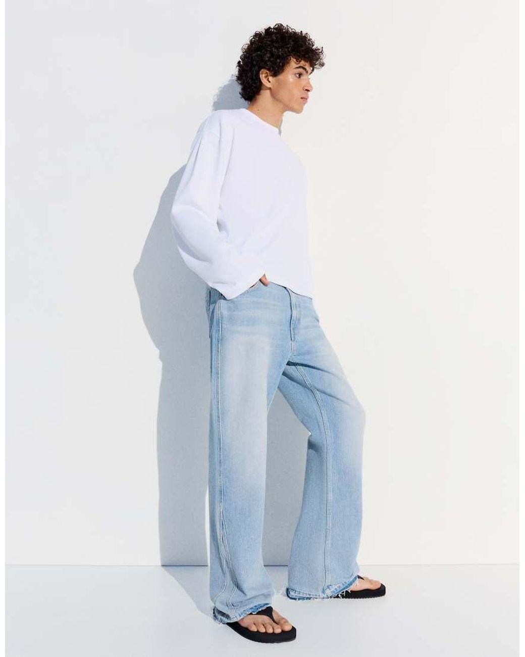 Bershka Blue Tall Straight Flared Jeans for men