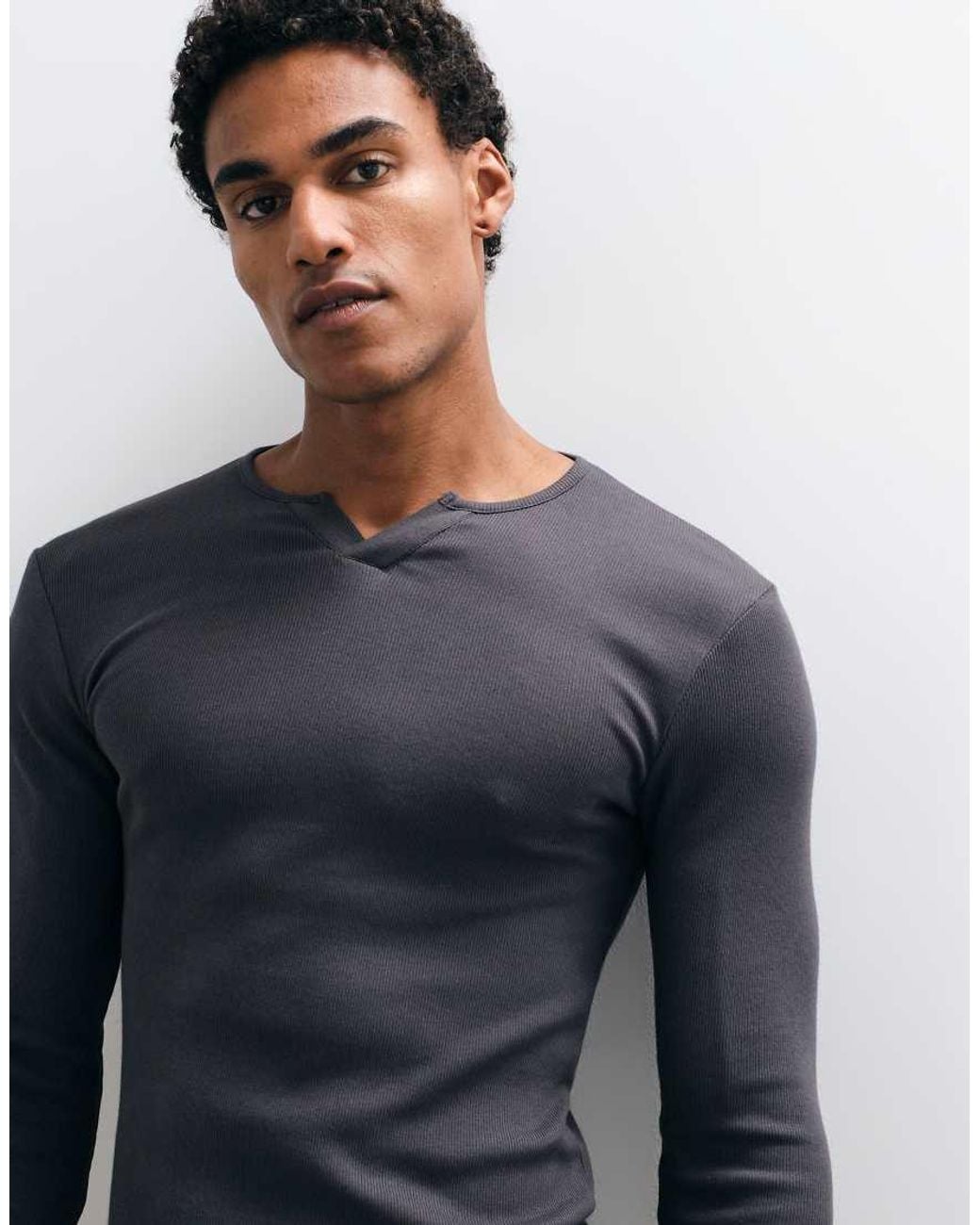ASOS Blue Muscle Fit Long Sleeve T-Shirt With Notch Neck for men