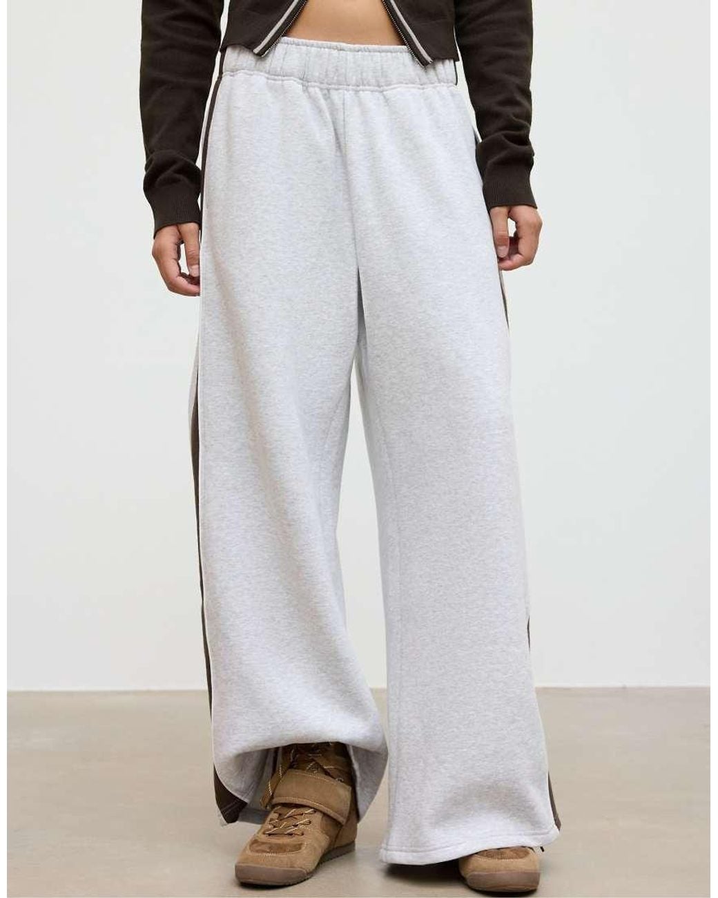 Stradivarius White Plush joggers With Side Stripe